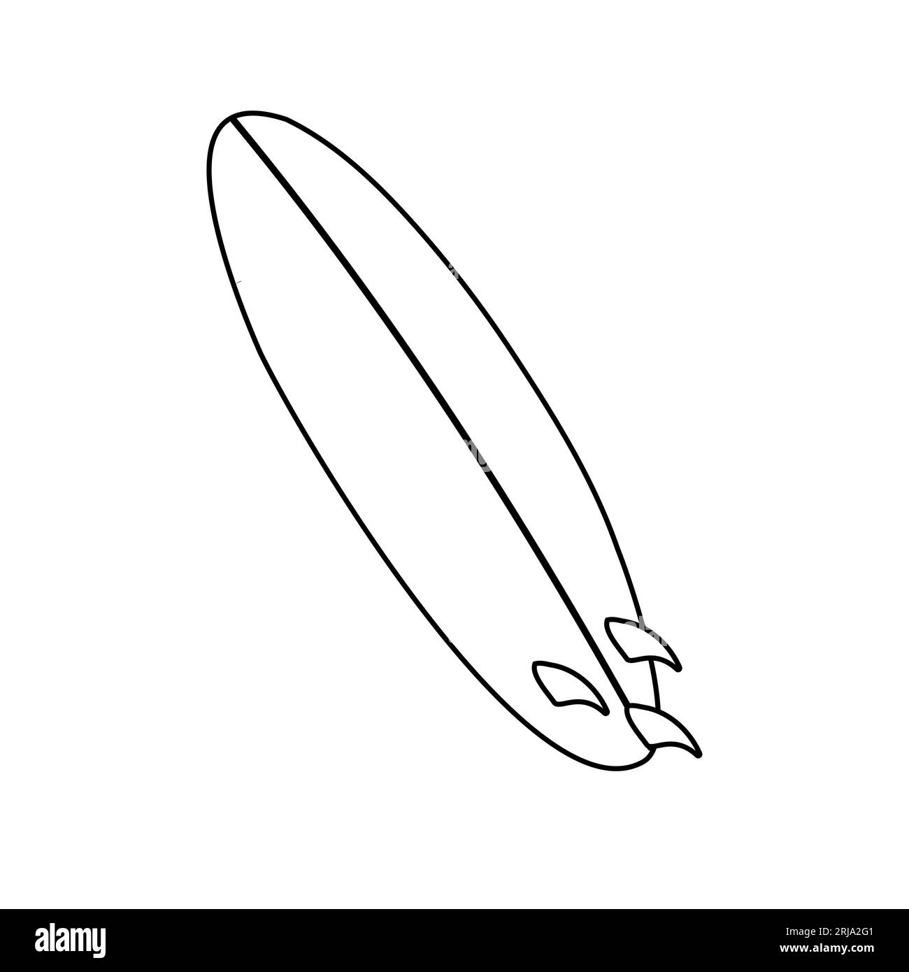 Vector hand drawn flat outline surfboard isolated on white background