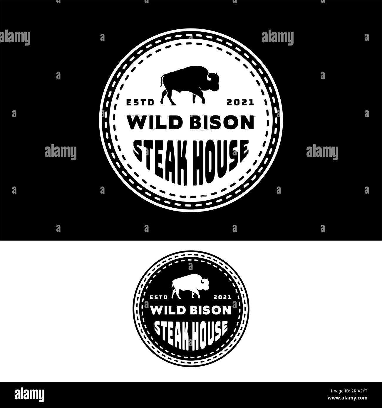 Bison Buffalo Angus Bull Steak House Stamp Logo Design Stock Vector