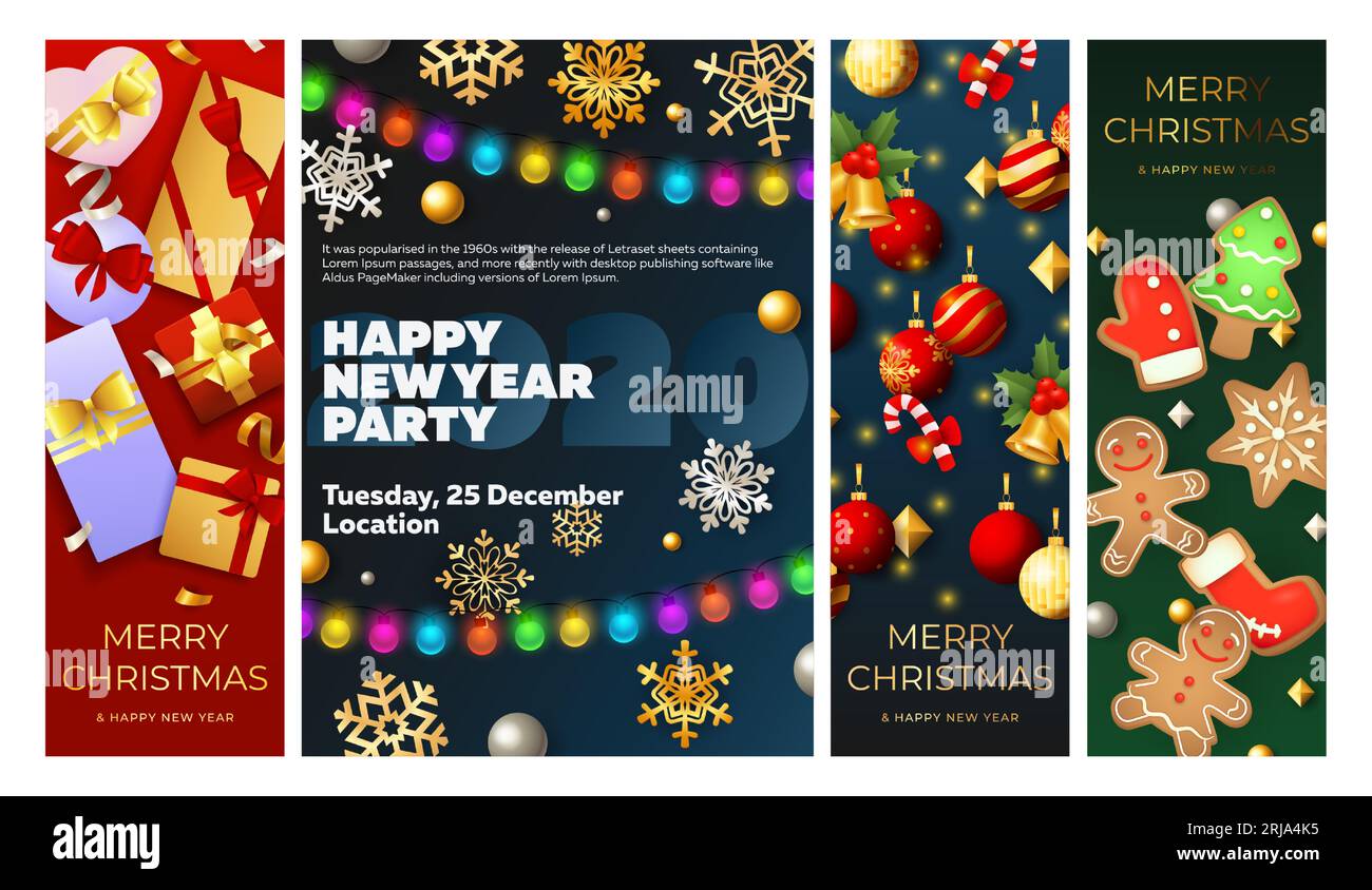 New Year Party flyer set with string of lights Stock Vector Image & Art ...