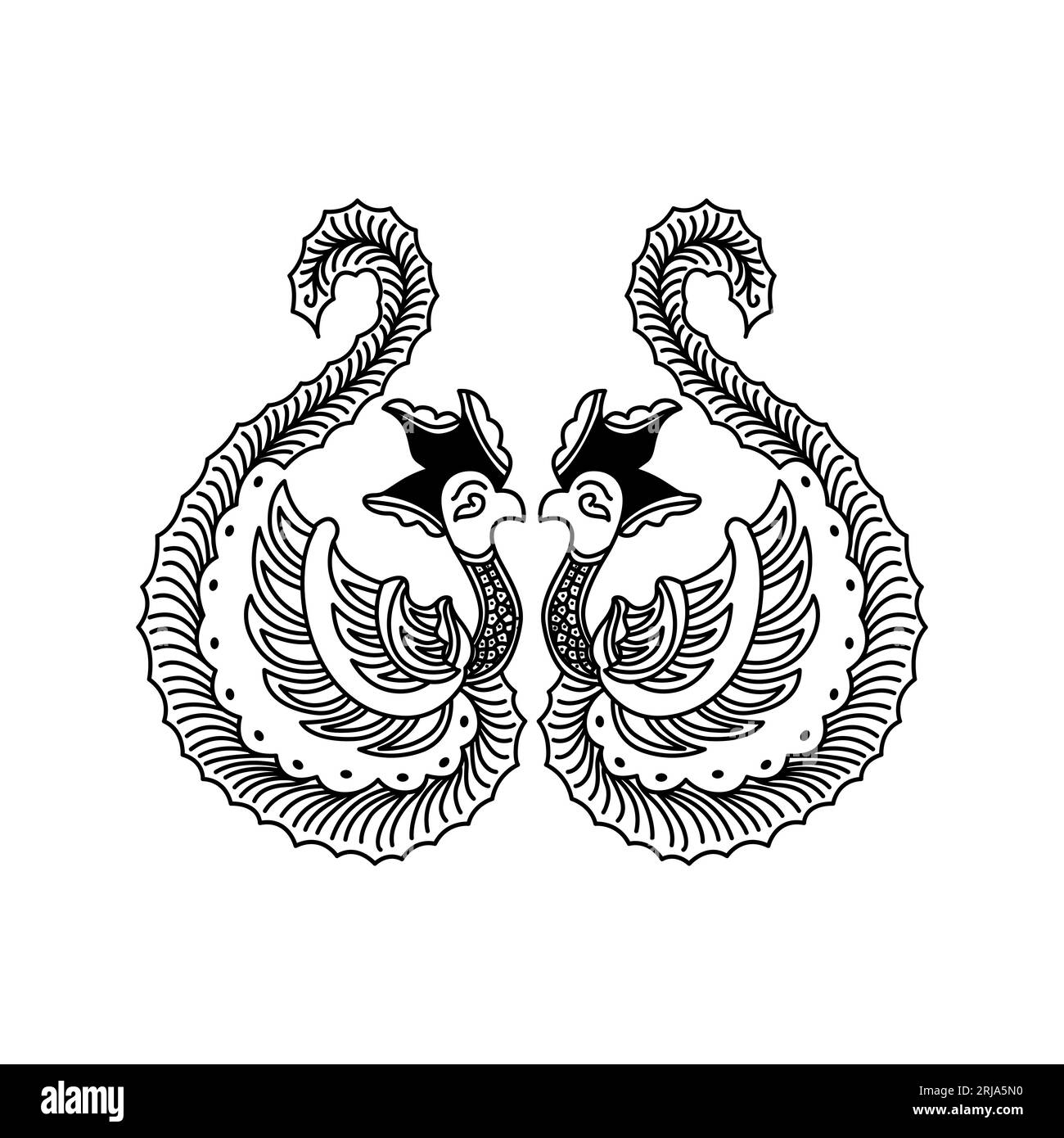 Artistic Batik Line Drawing Bird Fowl Design Inspiration Stock Vector