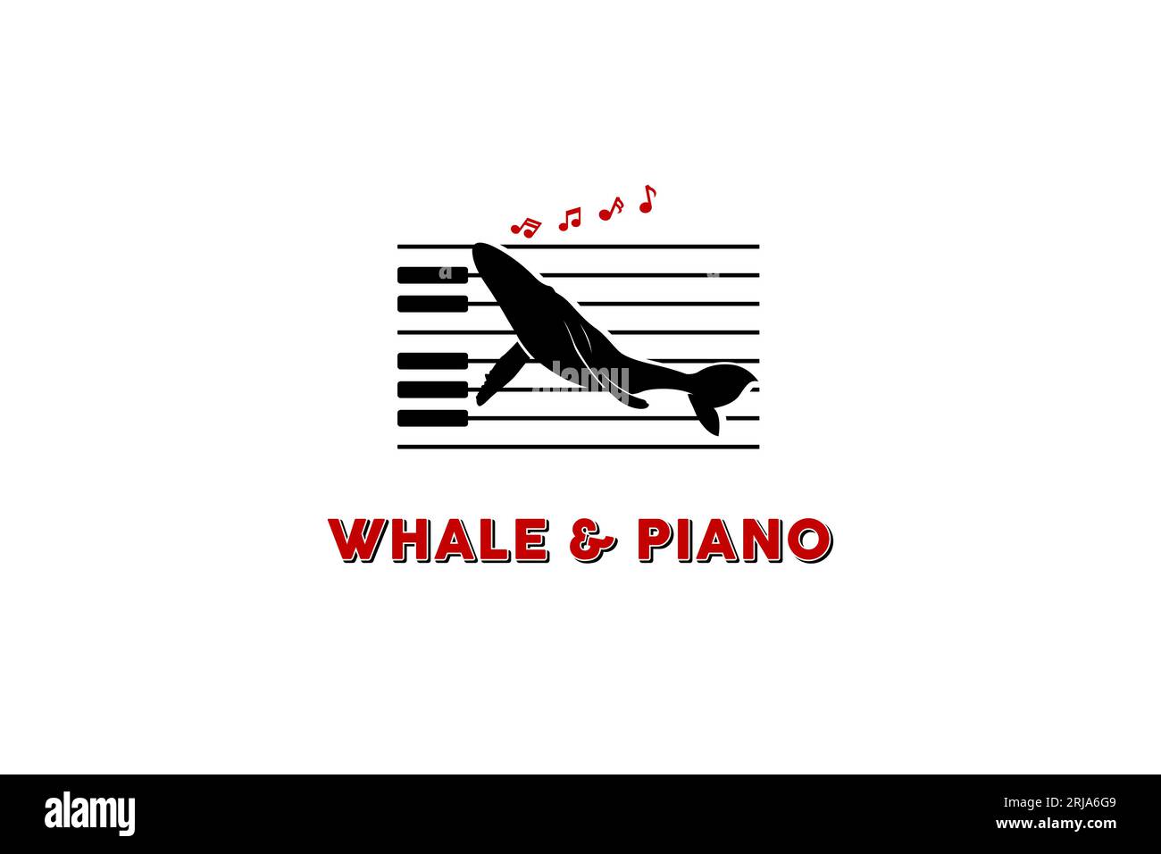 Singing Whale Piano Music Key Notes Silhouette logo design Stock Vector