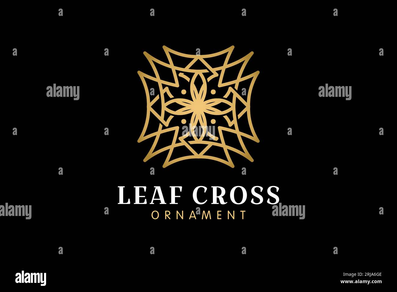 Golden Leaf Cross Mandala Logo Stock Vector
