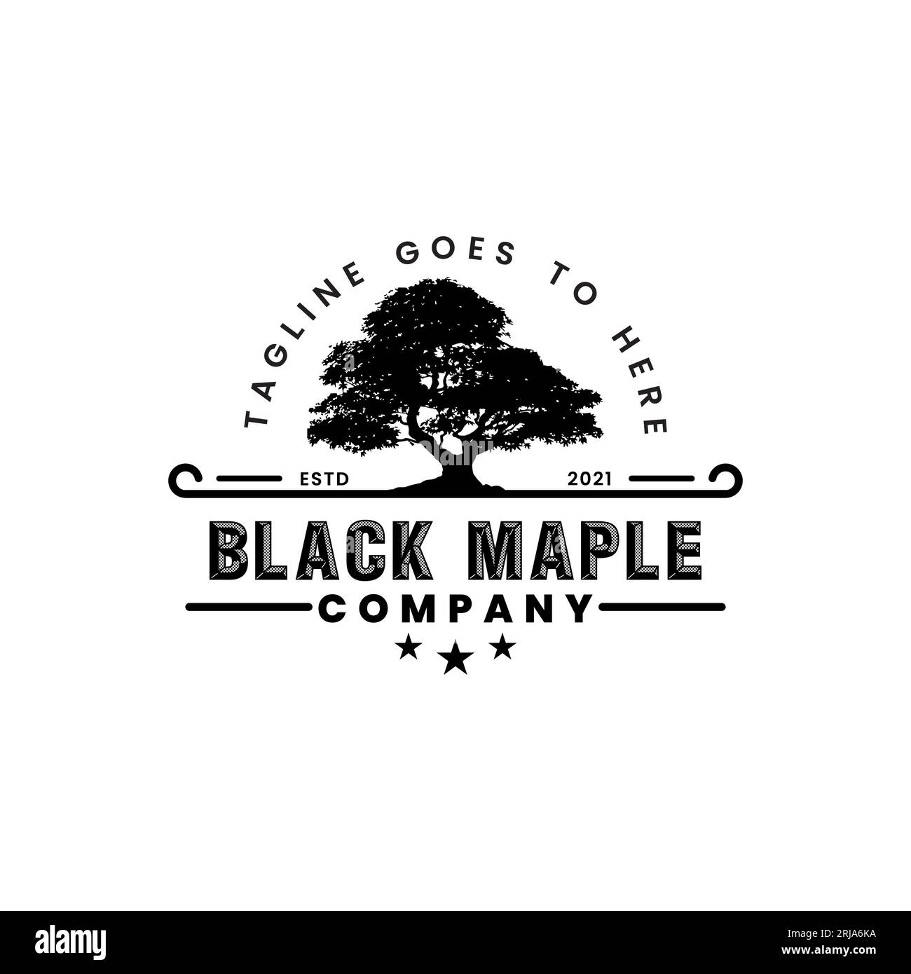 Old Oak Maple Tree Silhouette Logo Design Stock Vector