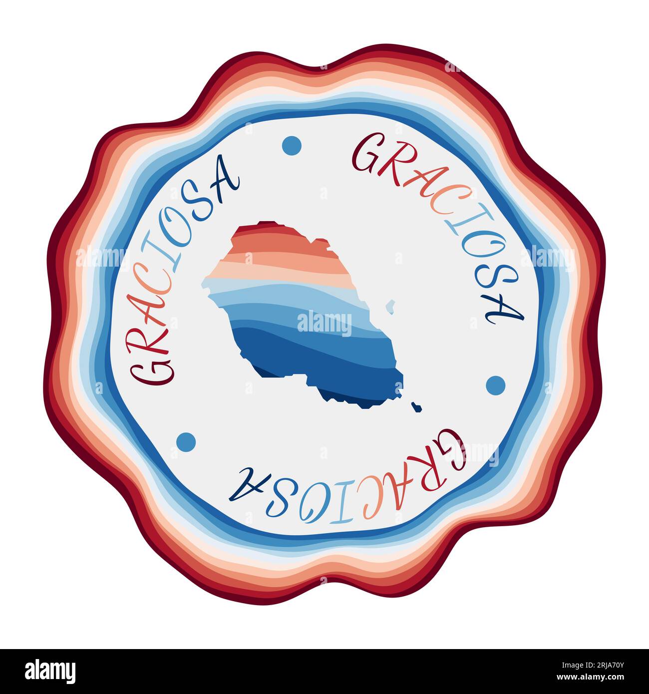 Graciosa badge. Map of the island with beautiful geometric waves and