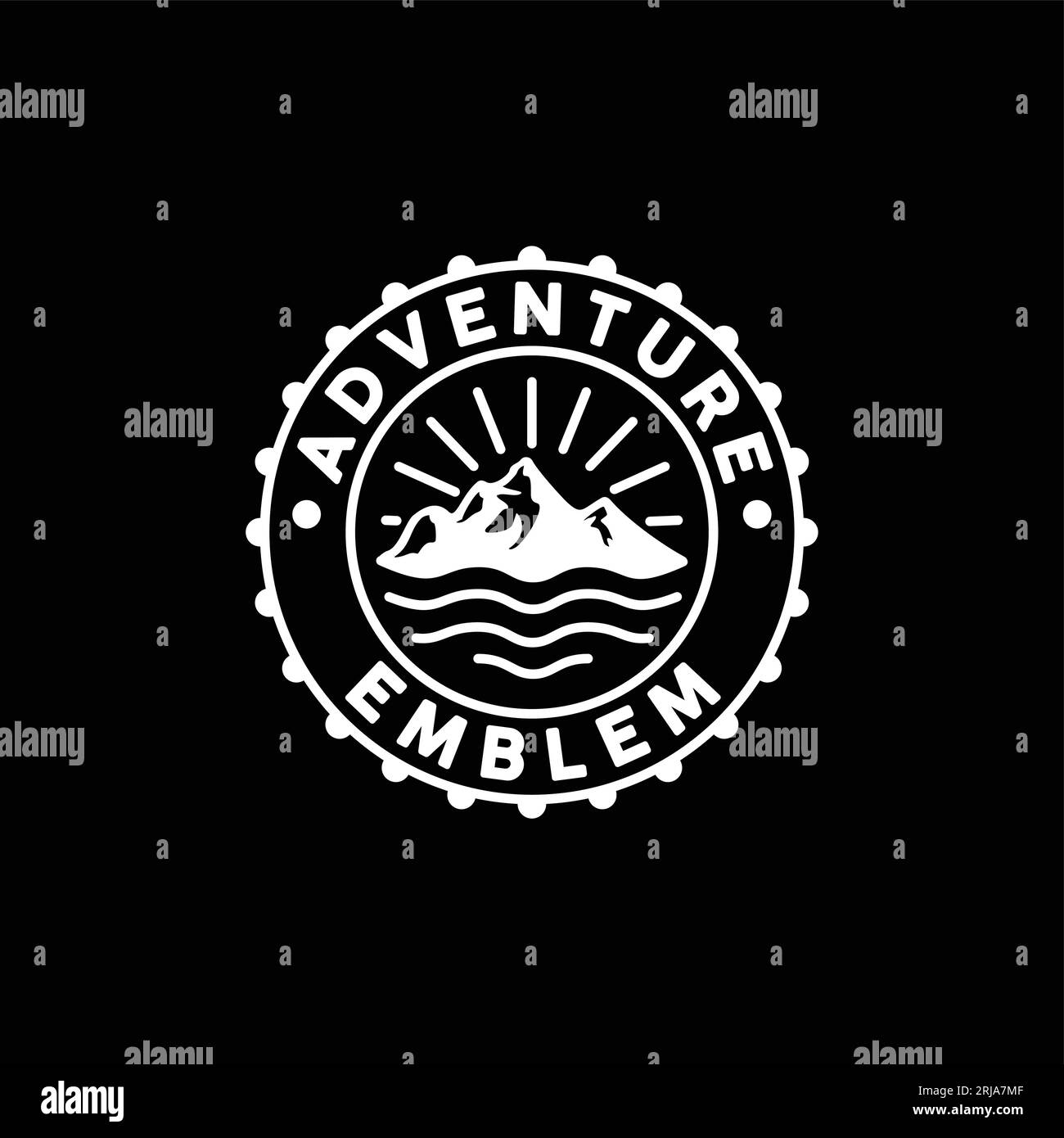 Mountain, Sea and Sun For Adventure Traveling Emblem Logo Design Inspiration Stock Vector