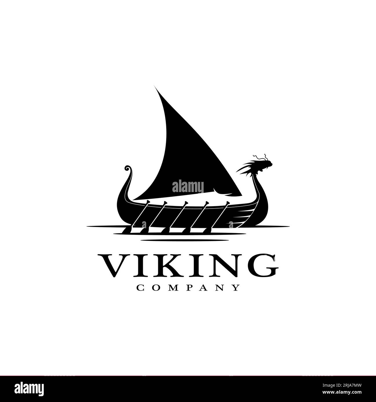 Vintage Viking Ship Boat Silhouette With Dragon Head Logo design Stock Vector