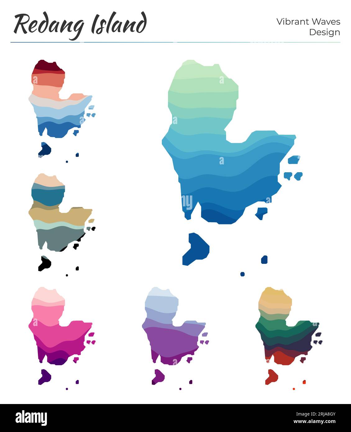 Set of vector maps of Redang Island. Vibrant waves design. Bright map ...