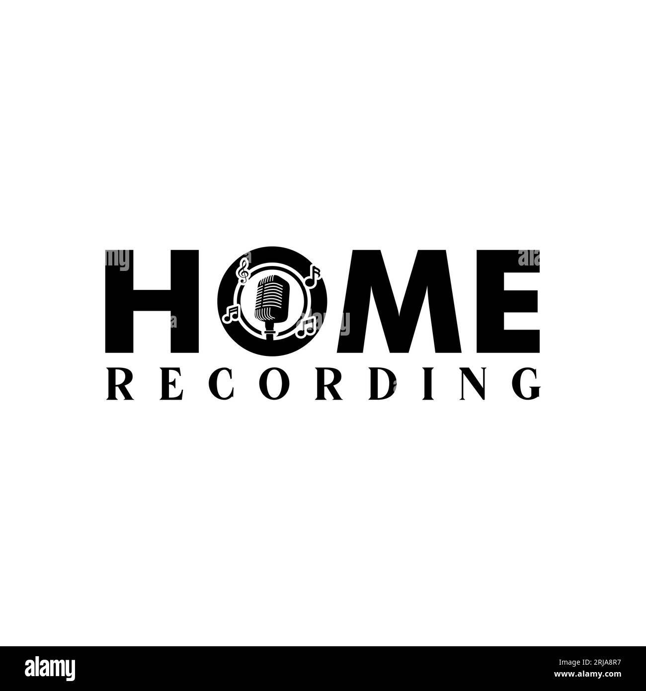 Home Recording Typography Logo With Vintage Mic Microphone Icon Stock Vector