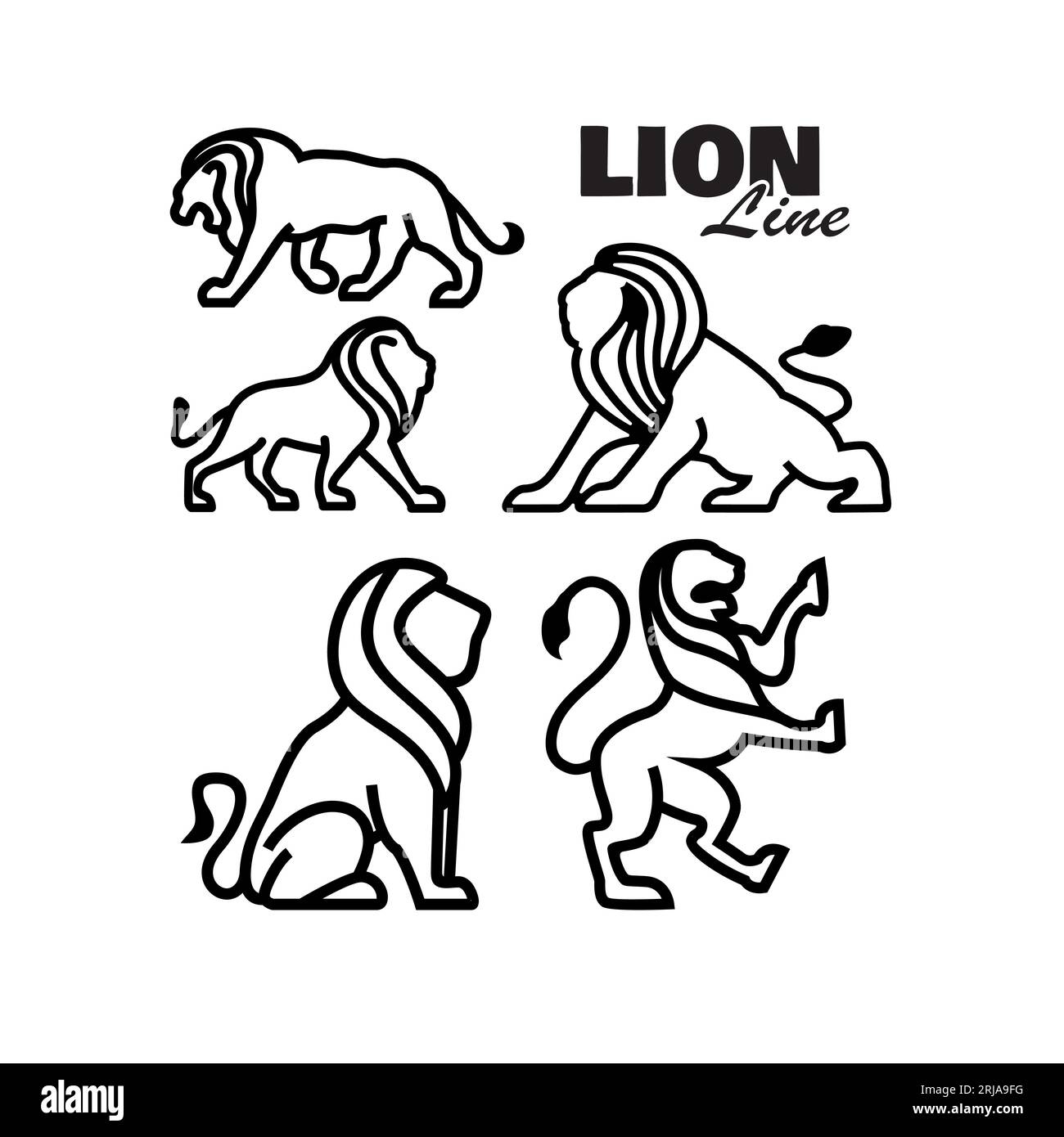 Line Art Lion Leo Logo Collection Set Vector Stock Vector