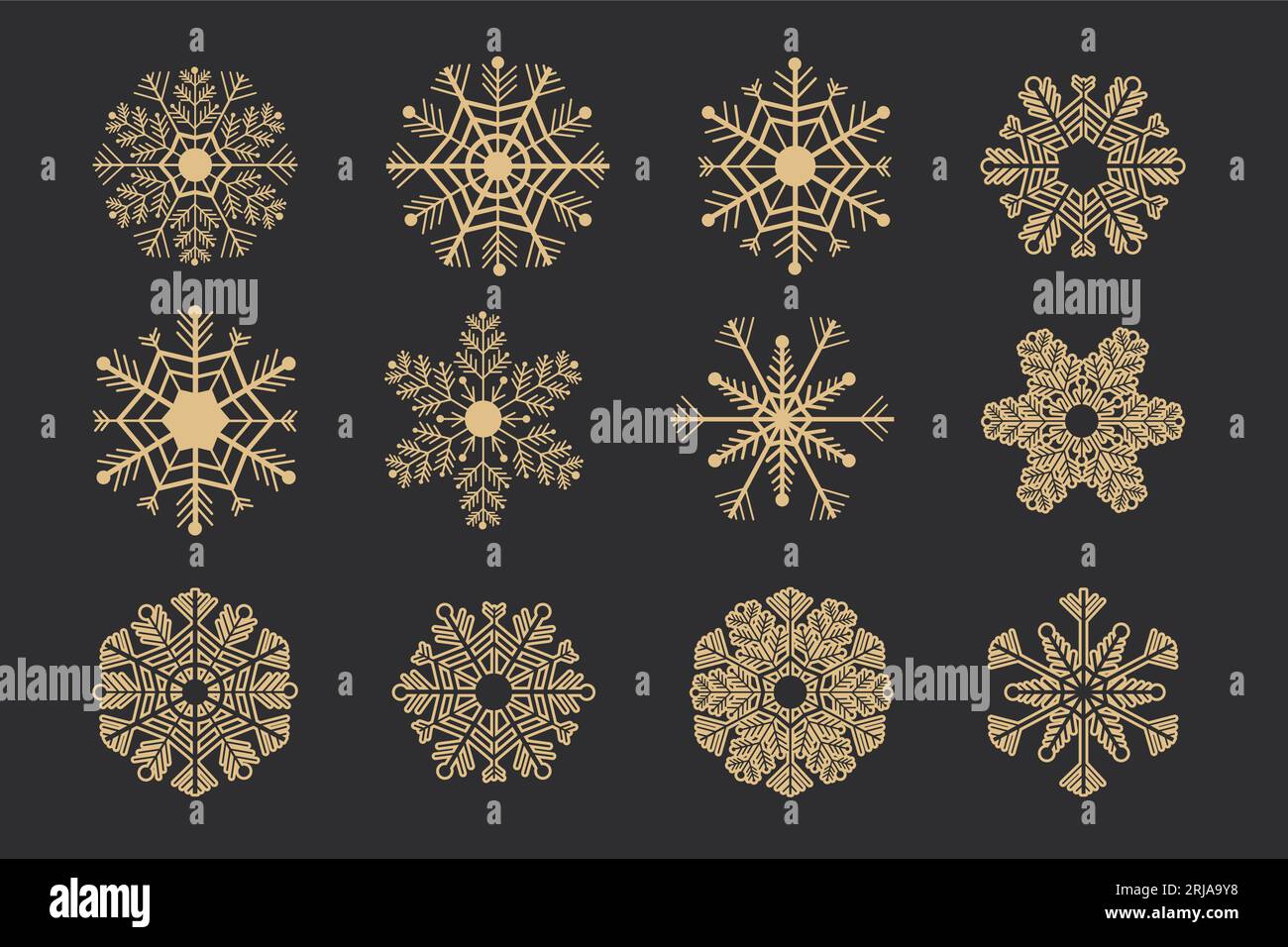 Set Golden snowflake crystal elegant line christmas decoration on dark ...