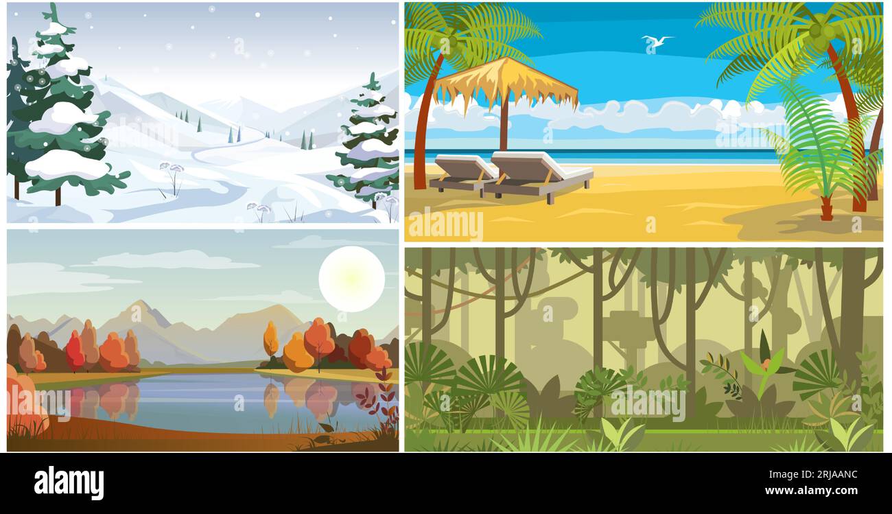 Nature in all seasons flat vector illustration set Stock Vector Image ...