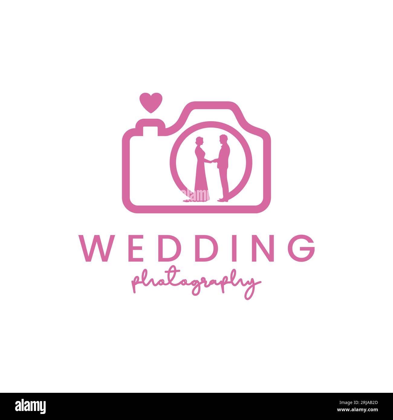 camera and wedding couple for wedding photography logo design Stock Vector