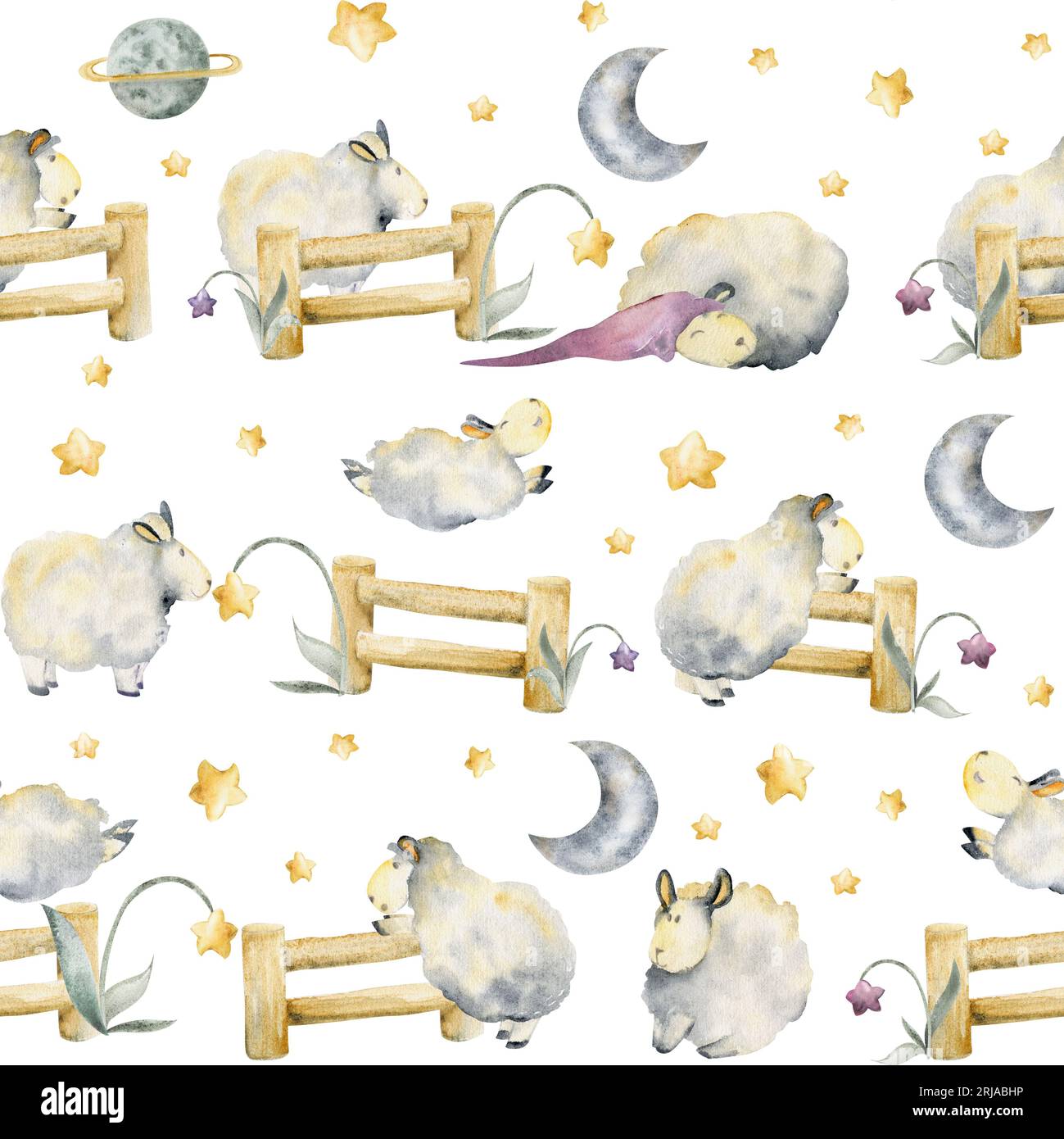 Watercolor hand drawn illustration, cute plush baby sheep jumping over ...