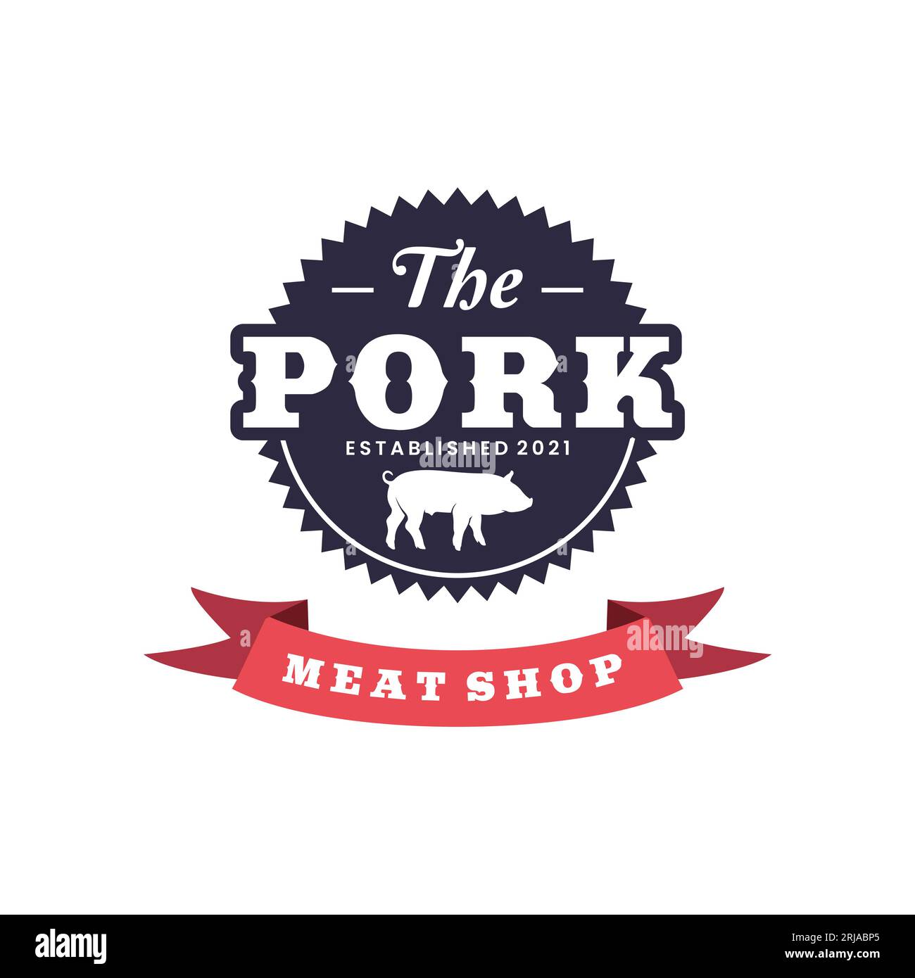 Butcher Meat Shop With Pig Pork Bacon Logo Design Inspiration Stock Vector