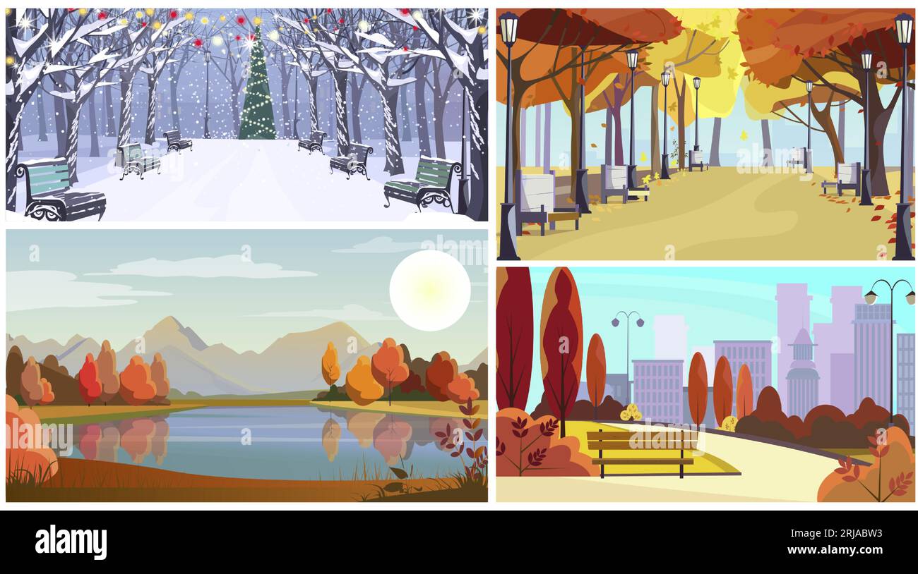 Autumn and winter park flat vector illustration set Stock Vector Image ...
