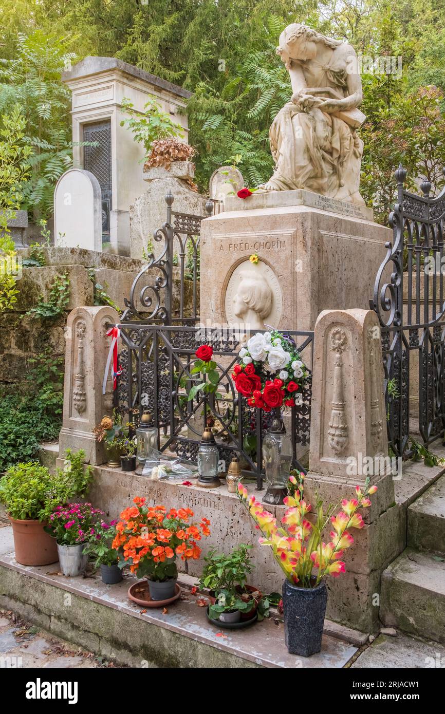 Pere Lachaise Cemetery in Paris. Gravesite of the composer Frederic Chopin. Stock Photo