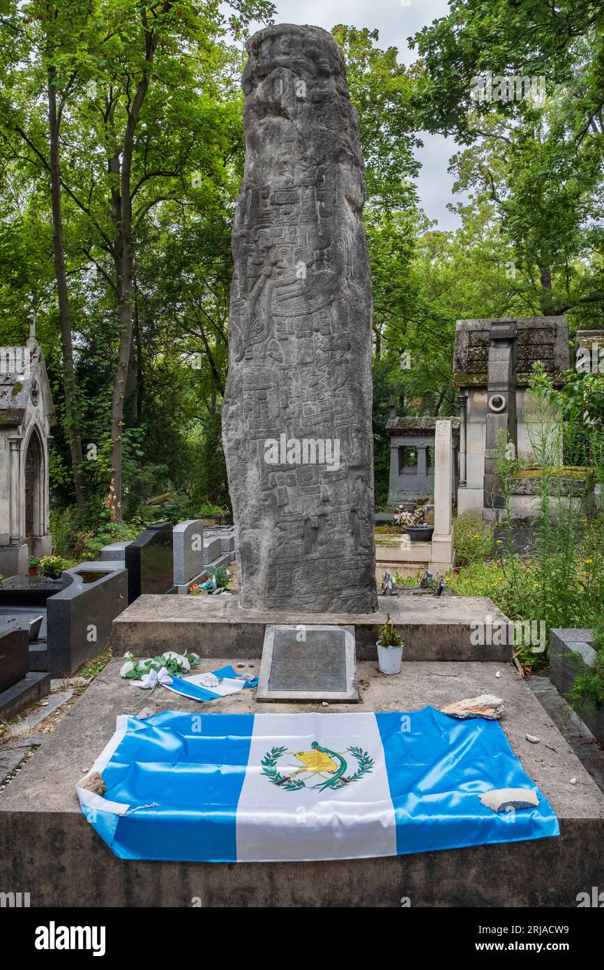 Pere Lachaise Cemetery in Paris. Tomb of the writer Miguel çngel Asturias Rosales. Stock Photo
