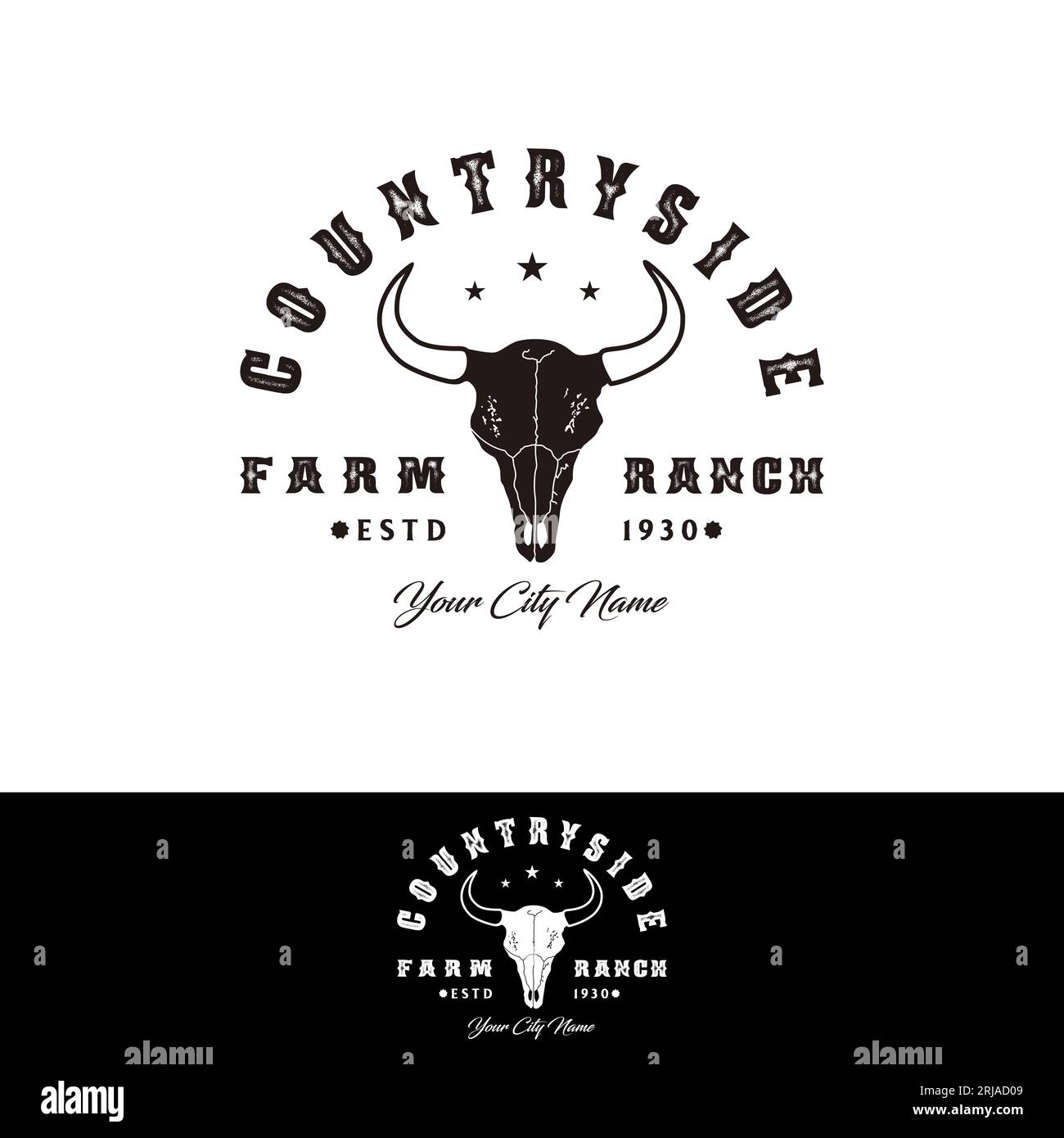 Longhorn Bull Buffalo Cow skull for Western Countryside Farm Ranch Country logo design Stock Vector