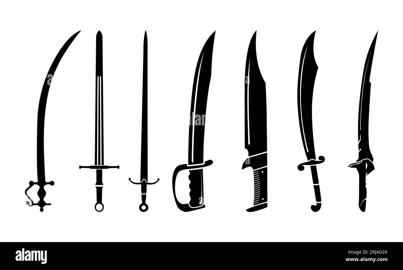 Vintage Machete Blade Sword Silhouette Vector Design Inspiration Collection Stock Vector