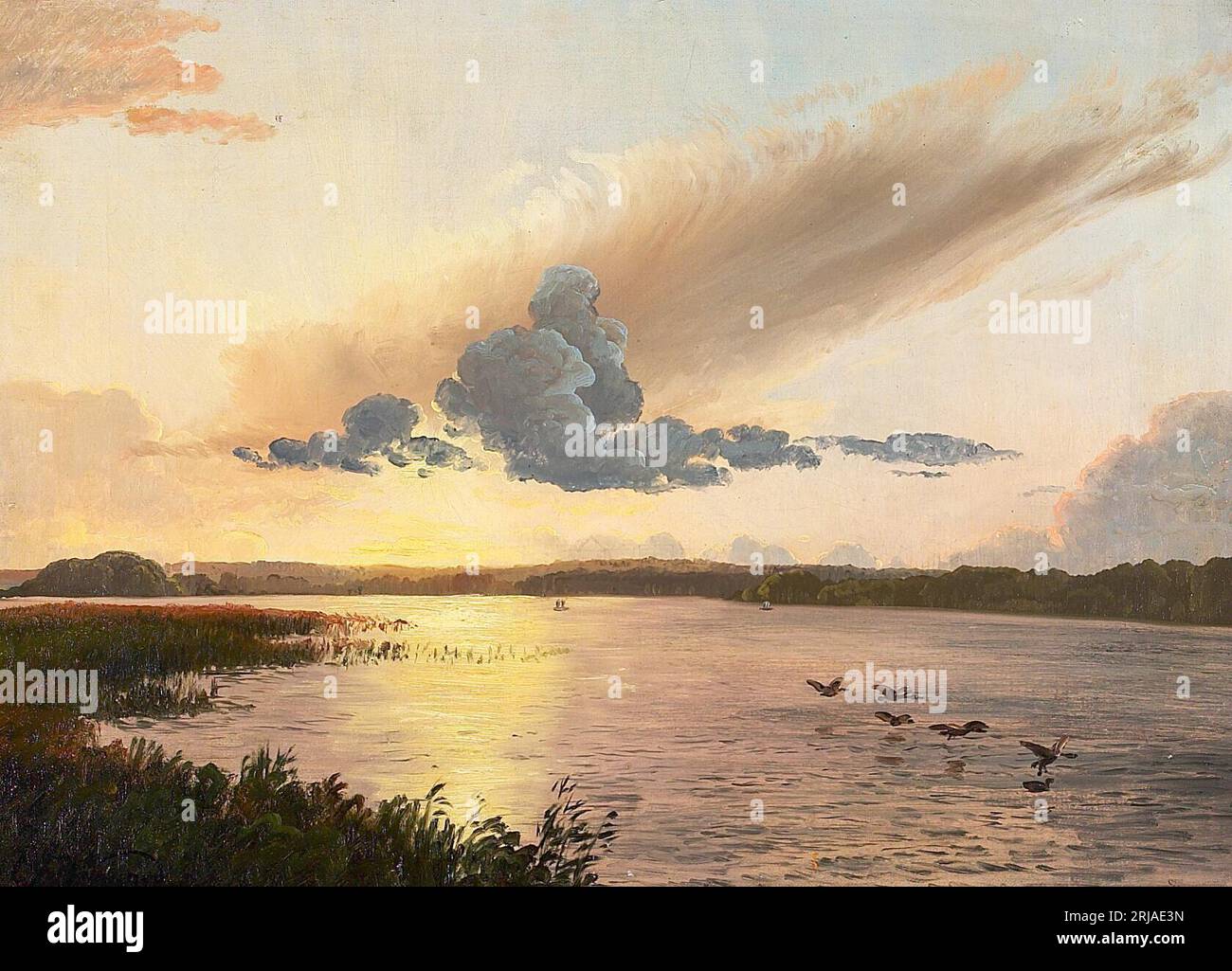 A lake at sunset. between 1851 and 1895 by Carl Frederik Aagaard Stock