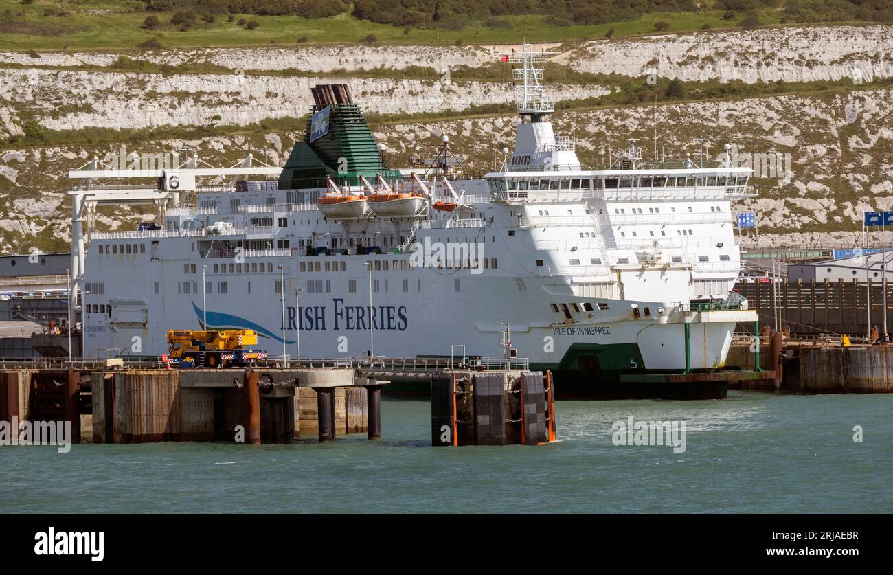Irish Ferries MV Isle of Innisfree - IMO 8908466 - a car and passenger ferry birthed at Dover, Kent, England, UK Stock Photo