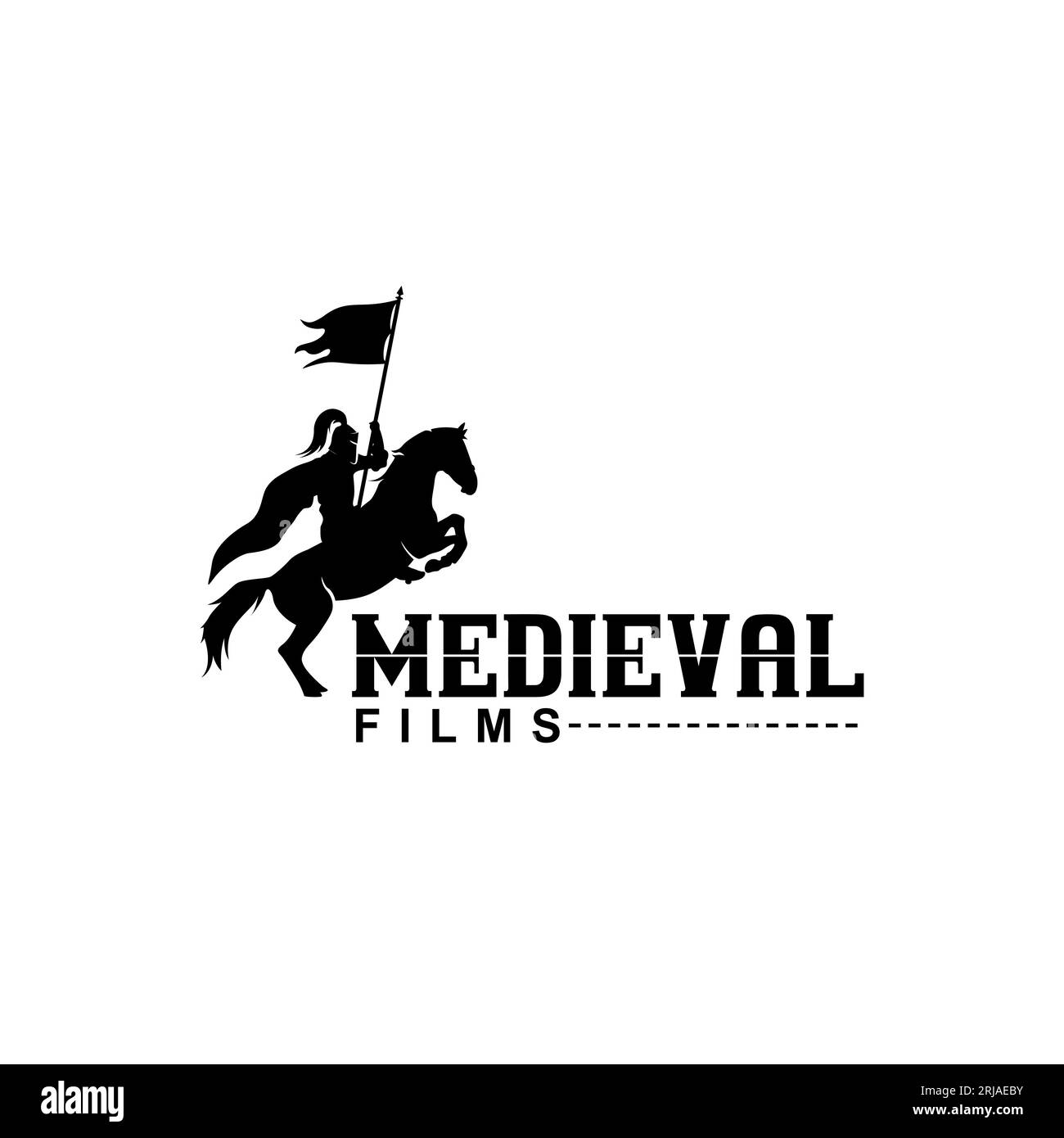 Horseback Knight Silhouette, Horse Warrior Paladin Medieval logo design Stock Vector