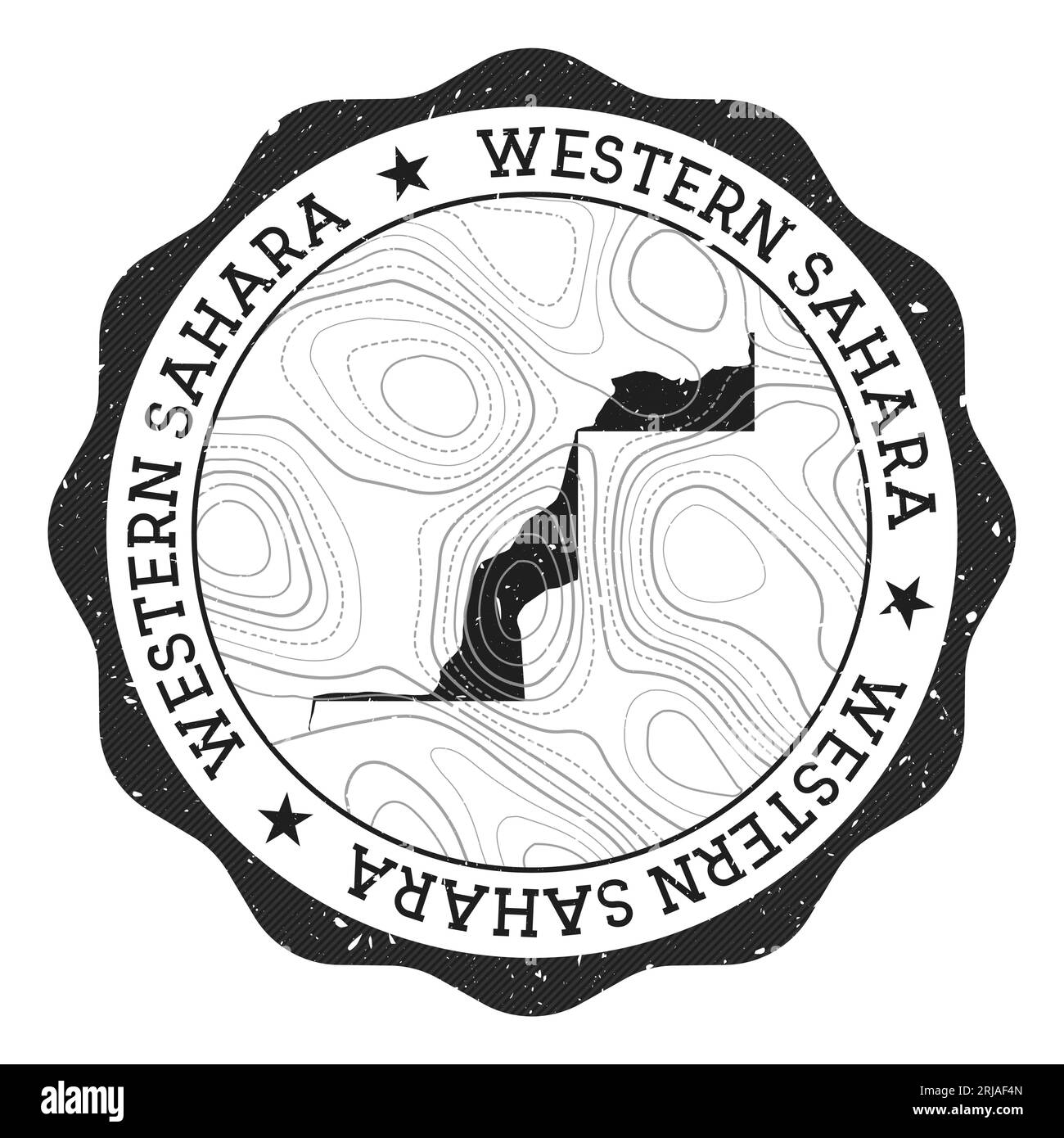 Western Sahara outdoor stamp. Round sticker with map of country with topographic isolines. Vector illustration. Can be used as insignia, logotype, lab Stock Vector
