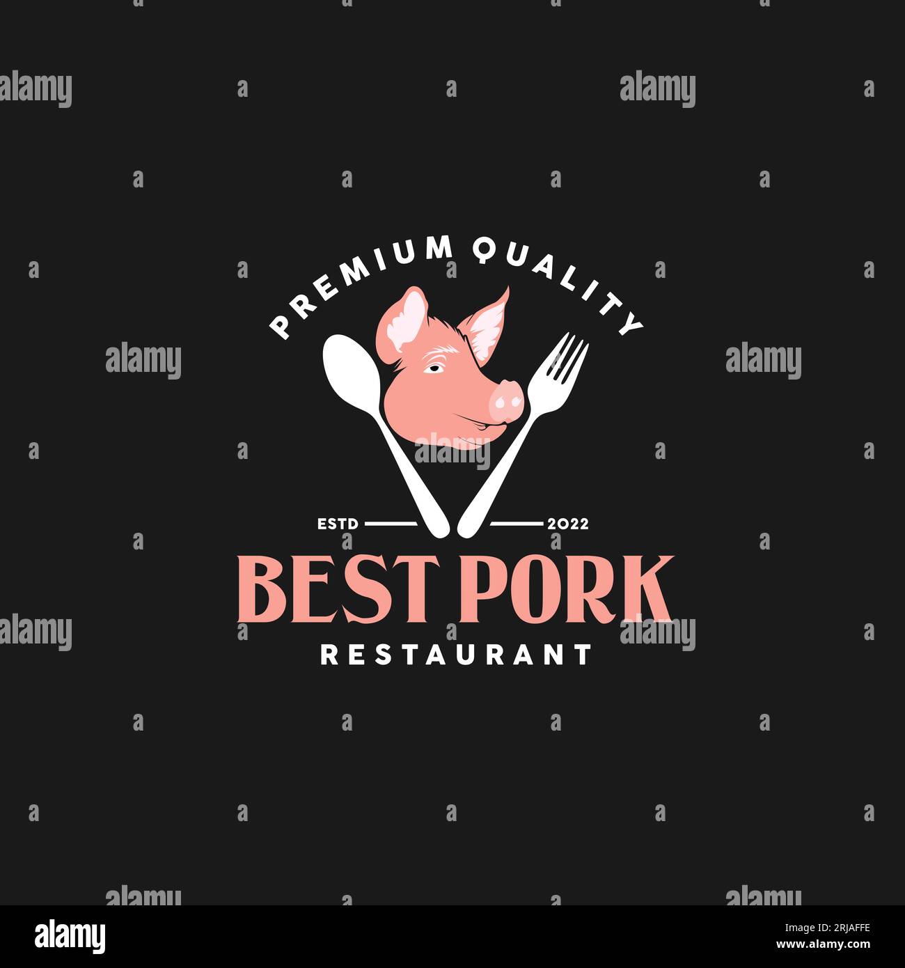 Pork Restaurant Logo With Pig Head And Cutlery Icon Design Inspiration Stock Vector