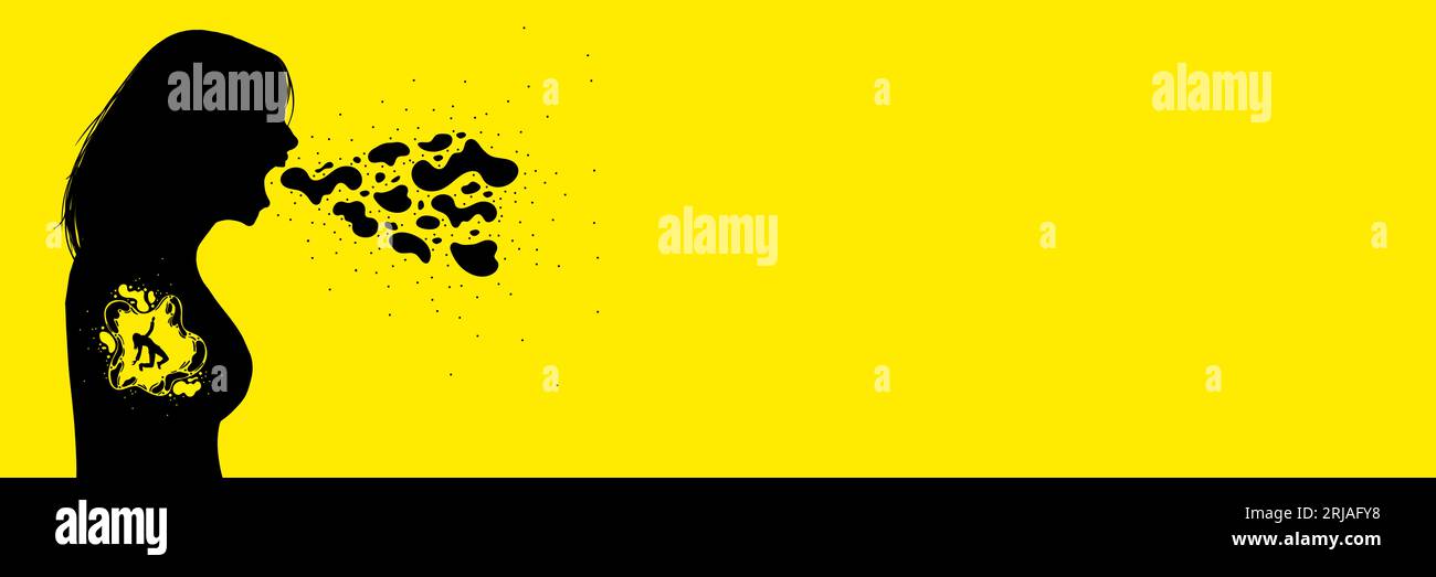 Silhouette of woman shouting about inner fears and emotions. Depression