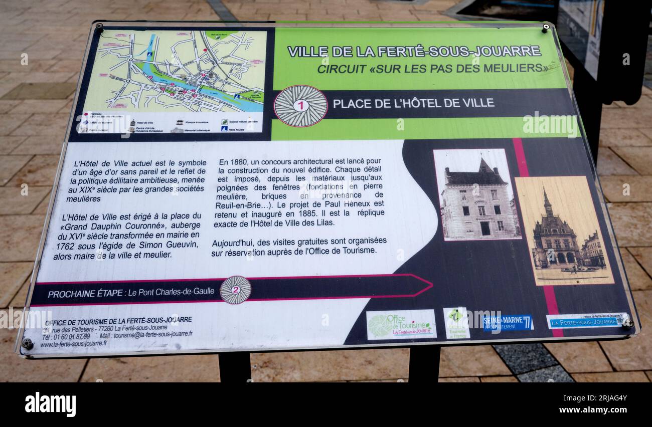 Public information board at La Ferte-Sous-Jouarre, Seine-et-Marne, Ile-de-France, France, EU Stock Photo