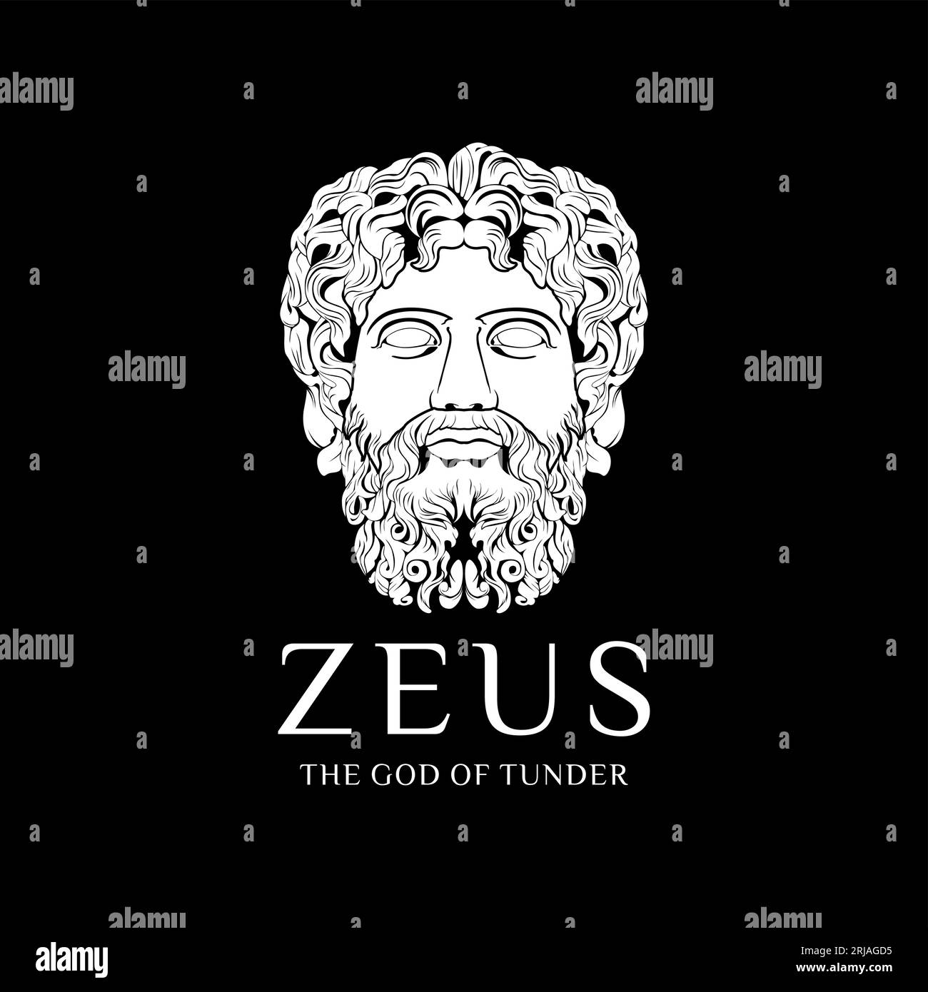 Zeus Face Vector Ancient Greek Godlike Old Man Statue With Beard and Mustache logo design Stock Vector