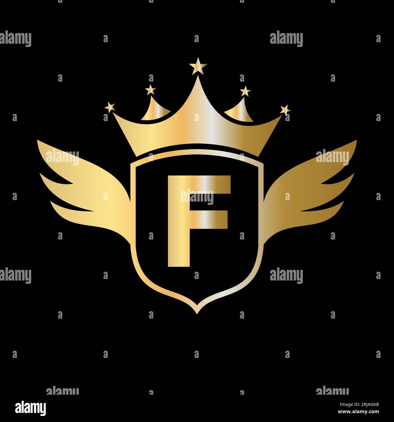 Letter F Transportation Logo With Wing, Shield And Crown Icon. Wing ...