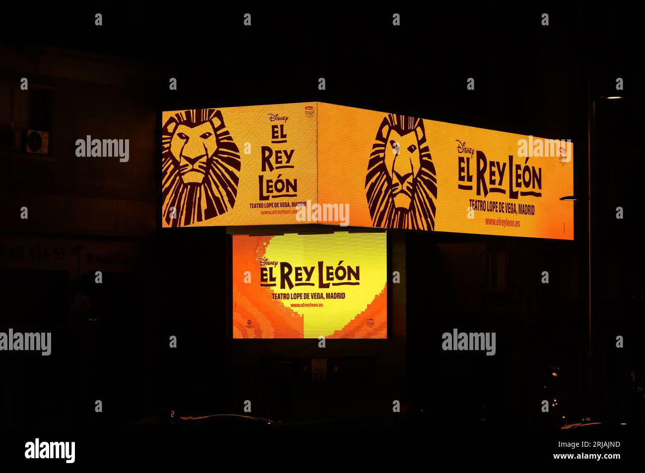 Building architecture and night scene in Madrid, Spain. Madrid is the