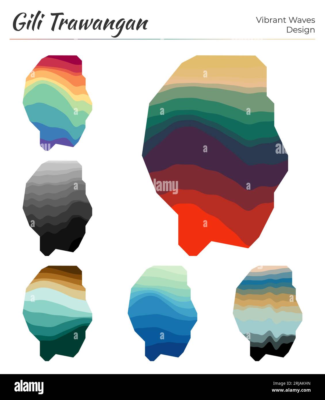 Set of vector maps of Gili Trawangan. Vibrant waves design. Bright map ...