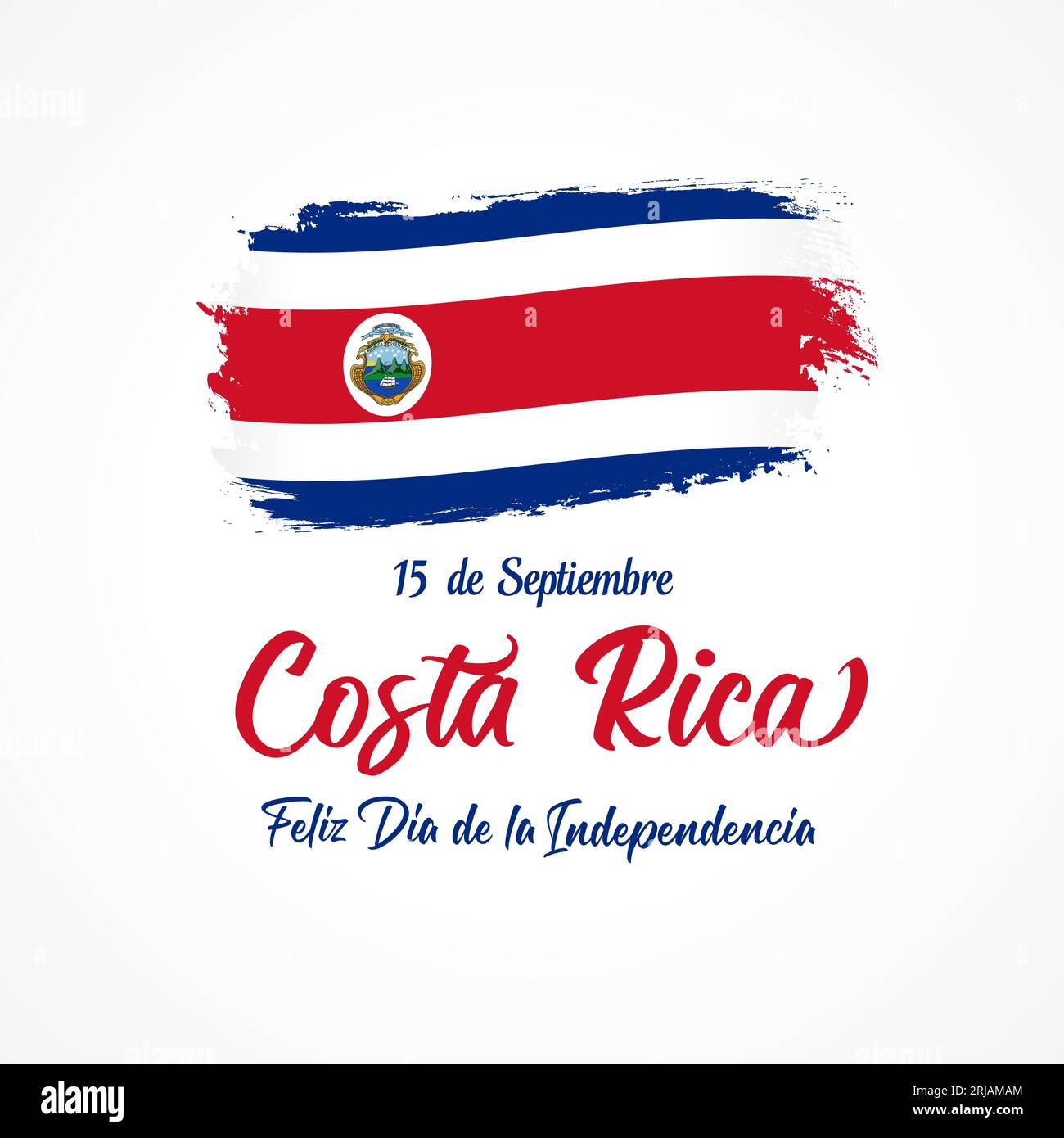 Costa Rica, Feliz Dia de la Independencia lettering and grunge flag. Spanish text - September 15, Costa Rica, Happy Independence day. Vector banner Stock Vector
