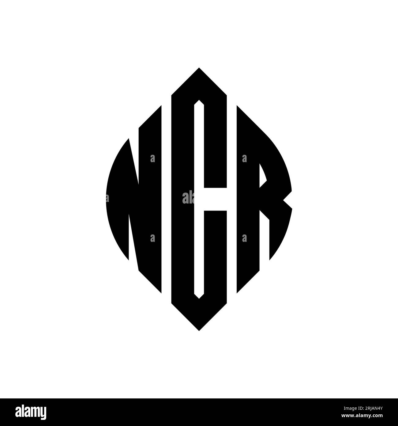 NCR circle letter logo design with circle and ellipse shape. NCR ellipse letters with typographic style. The three initials form a circle logo. NCR Ci Stock Vector