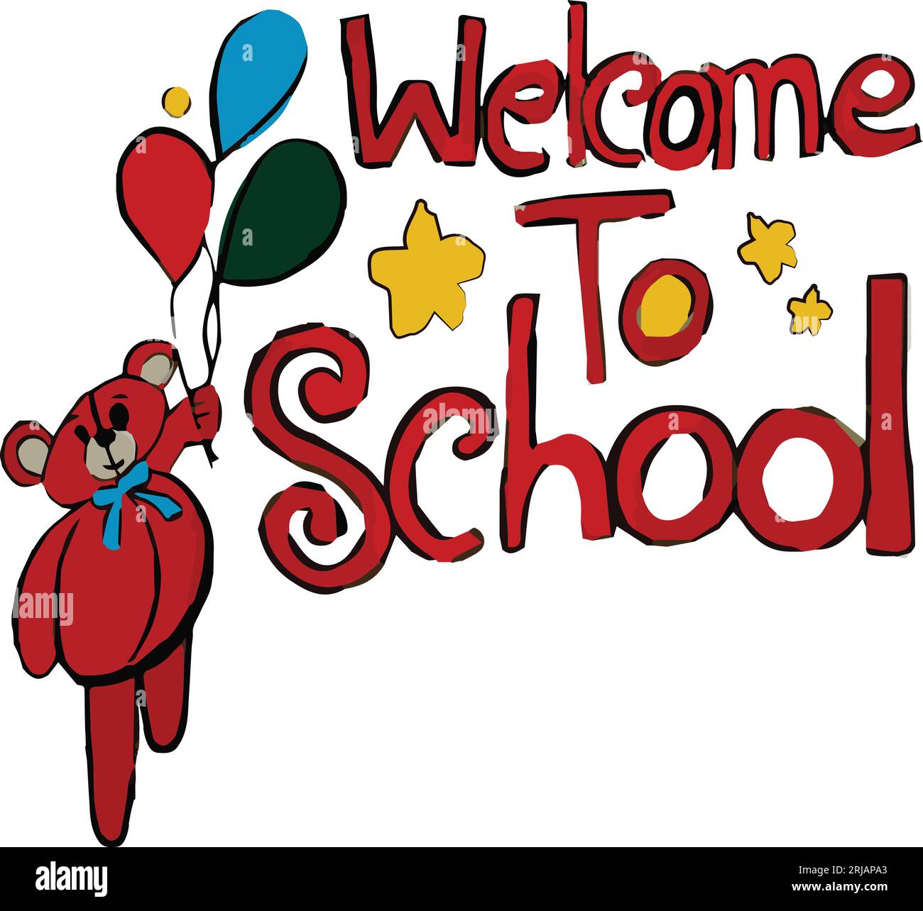 Hand drawn welcome to school Cartoon art with white background and creative design Stock Vector