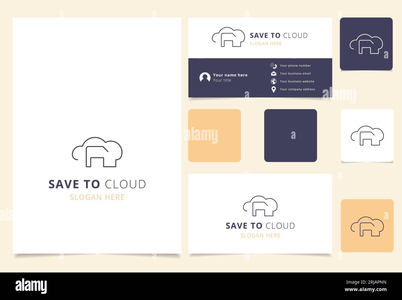 Save to cloud logo design with editable slogan. Branding book and business card template. Stock Vector