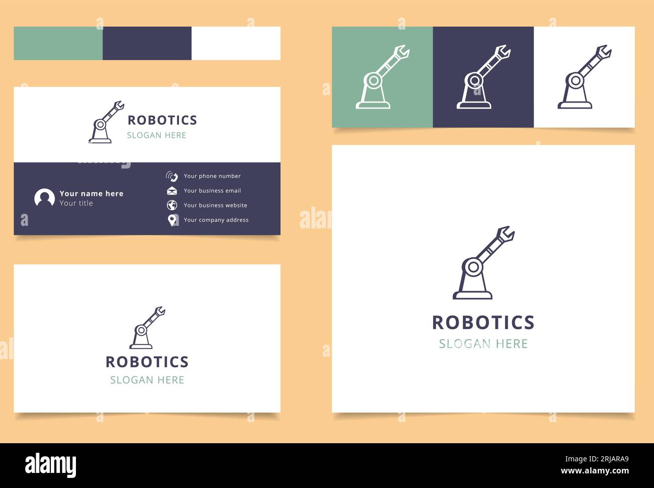 Robotics logo design with editable slogan. Branding book and 