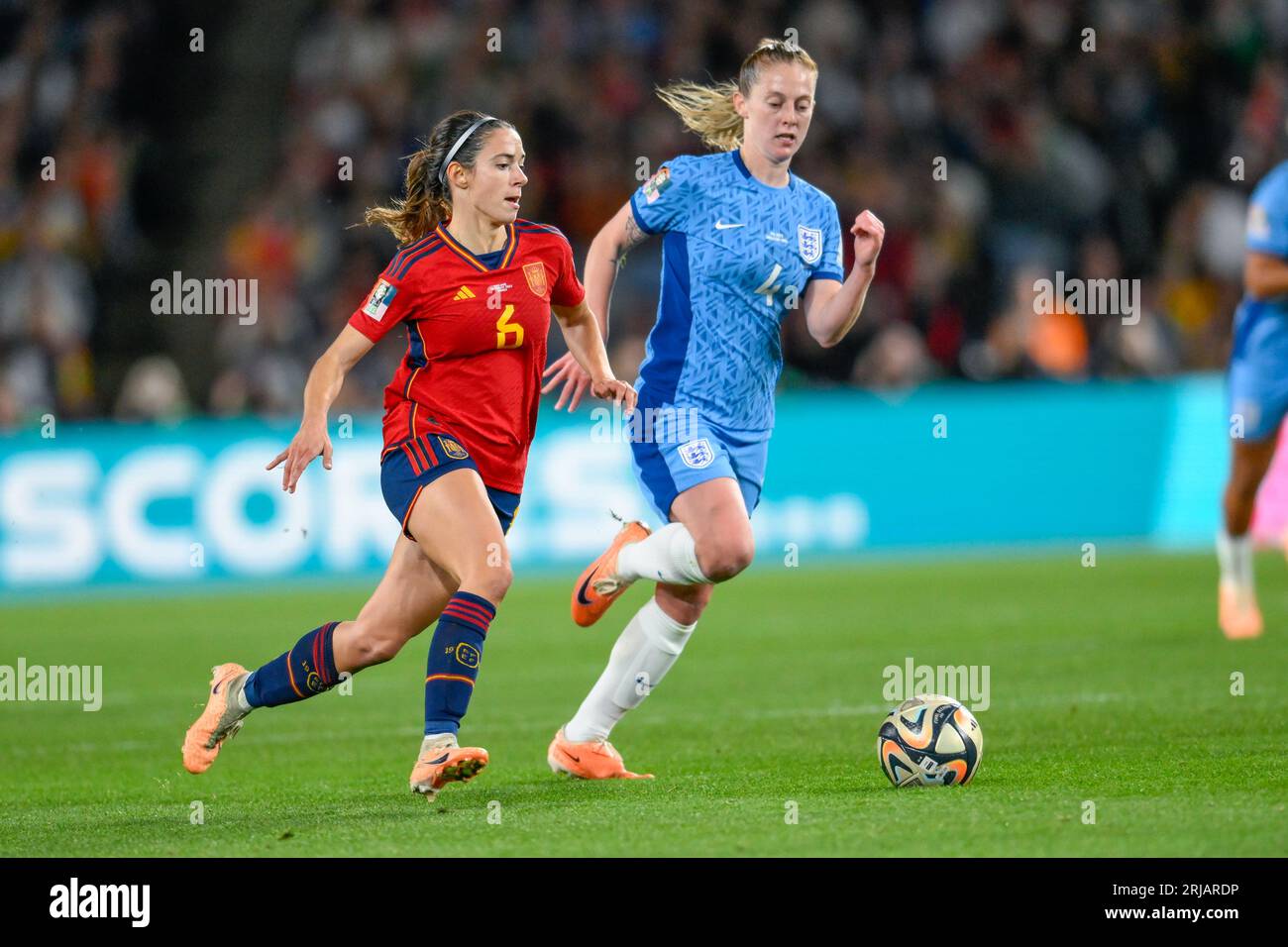 Sydney, Australia. 20th Aug, 2023. Aitana Bonmati of Spain and Keira Walsh of England during the FIFA Women's World Cup 2023 Final match between Spain Women and England Women at Stadium Australia, Sydney, Australia on 20 August 2023. Photo by Richard Nicholson. Editorial use only, license required for commercial use. No use in betting, games or a single club/league/player publications. Credit: UK Sports Pics Ltd/Alamy Live News Stock Photo