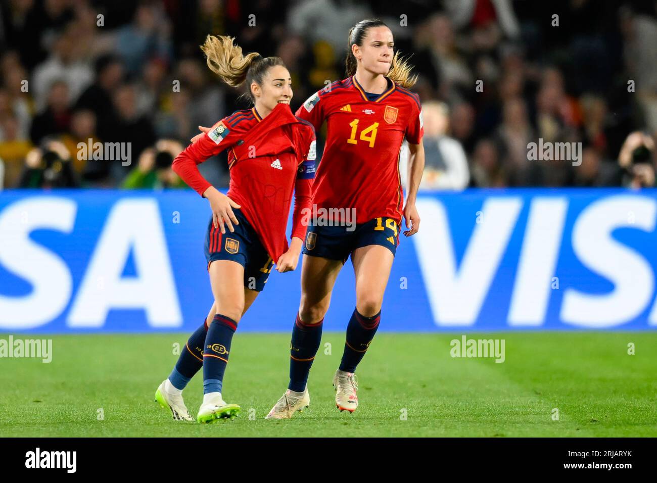 Jennifer Hermoso of Spain celebrating the teams first goal during the FIFA Women's World Cup 2023 Final match between Spain Women and England Women at Stadium Australia, Sydney, Australia on 20 August 2023. Photo by Richard Nicholson. Editorial use only, license required for commercial use. No use in betting, games or a single club/league/player publications. Stock Photo