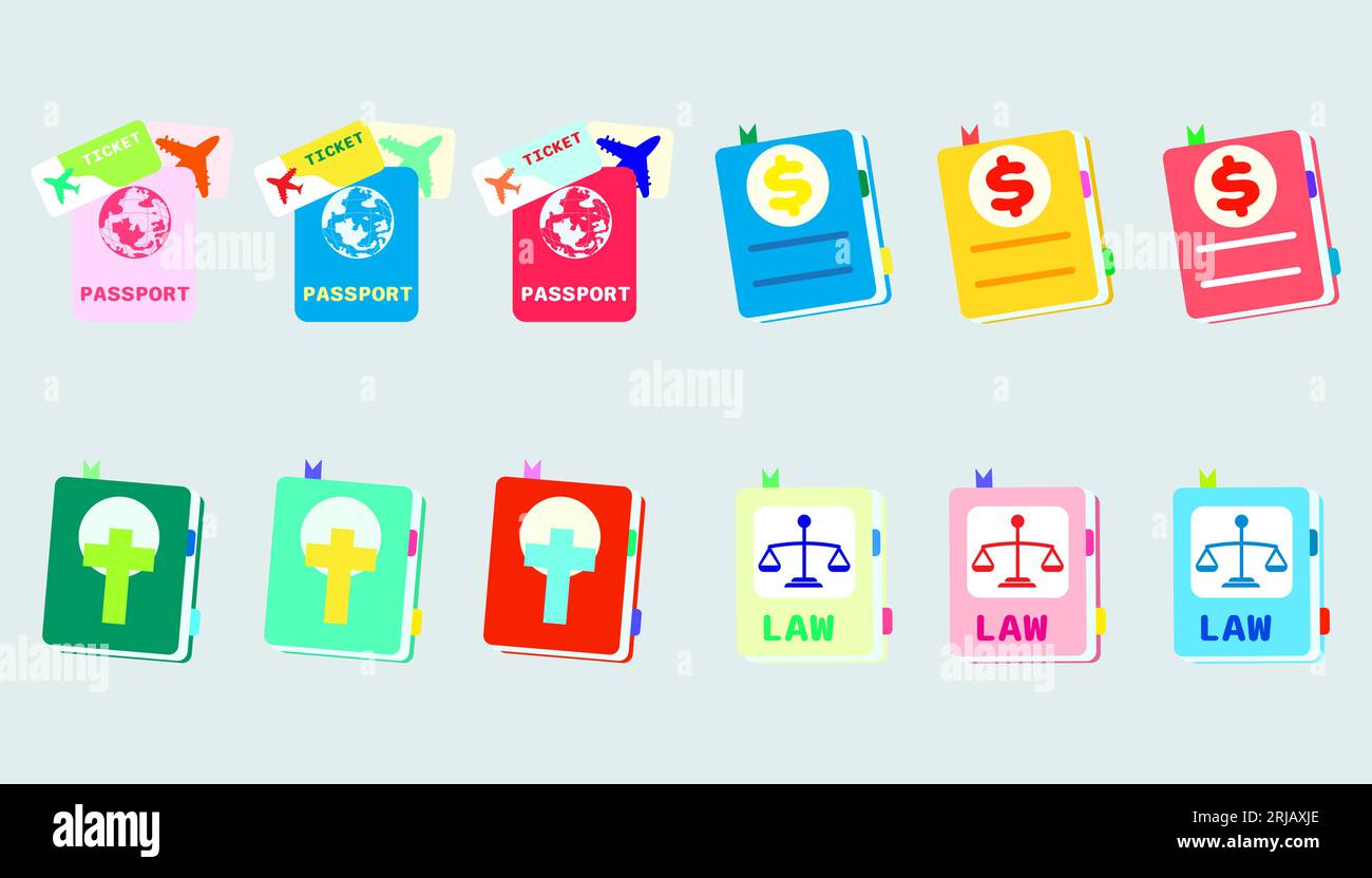 Collection illustration Book symbol icon.Set of Passports, and