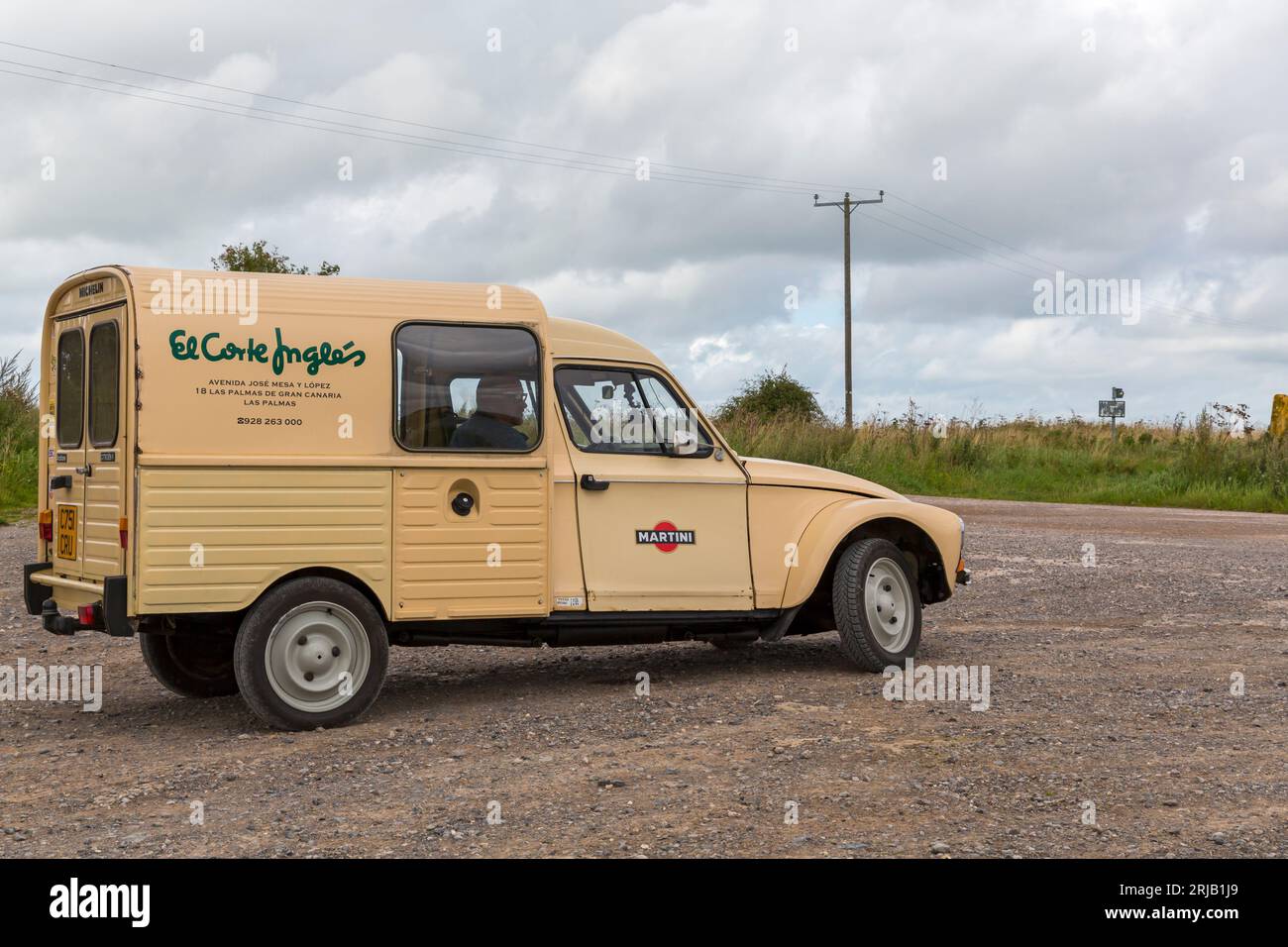 Beige Citroen ACADIANE van on road by New Zealand Farm Camp, Salisbury Plain, Wilshire UK in August Stock Photo