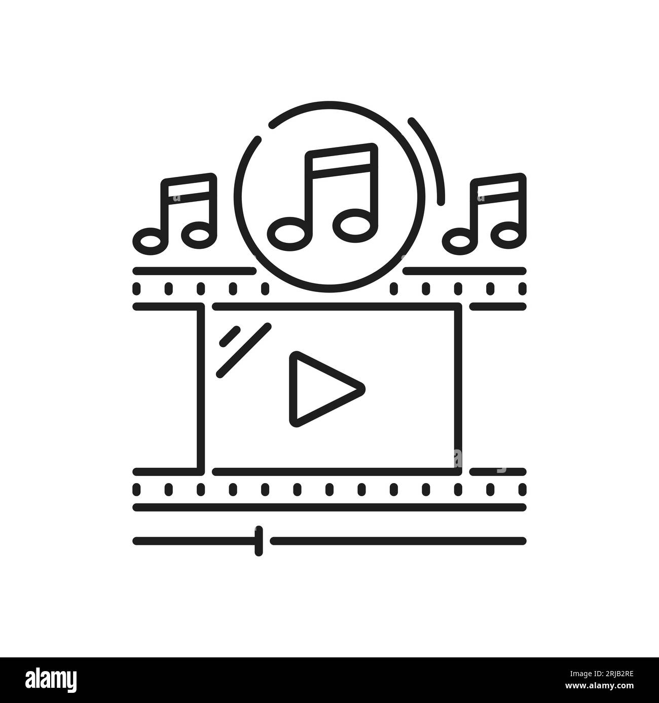 Film strip, retro video tape with music on sign and play sign. Vector camera diapositive, filmstrip reel, movie or photo tape, footage sign Stock Vector