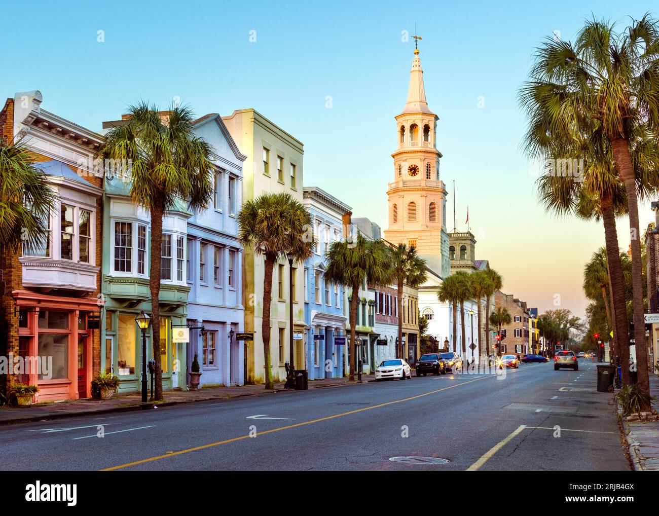 St.Michaels Church,Broad Street, French Quarter,Picturesque Scene,  Charleston, South Carolina, United States of America Stock Photo
