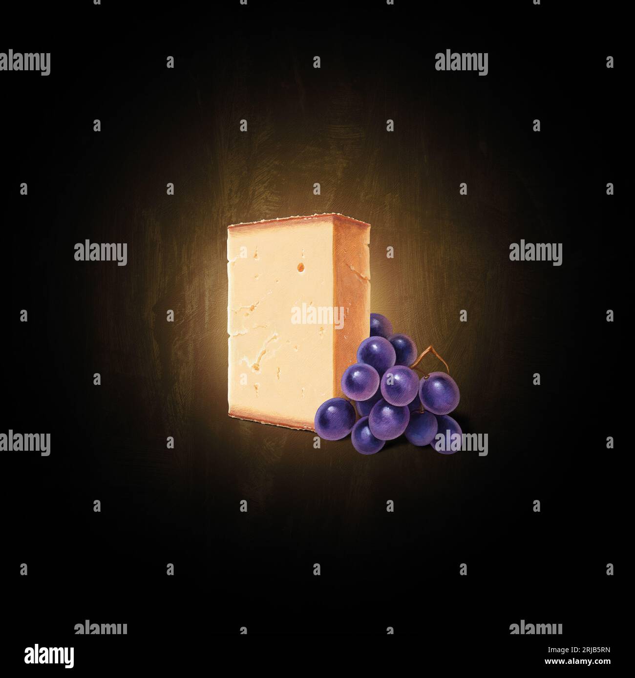 Illustrated Gruyere Swiss Cheese with Juicy Grapes Stock Photo Alamy