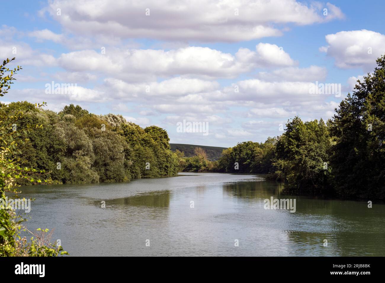 Landscape view of the River Marne at Nanteuil-sur-Marne, Seine-et-Marne, Ile-de-France, France Stock Photo