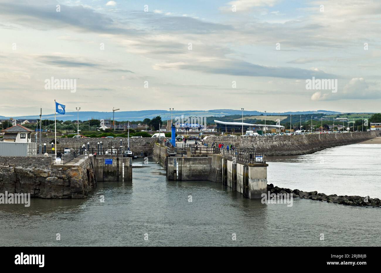 Entrance to Harbour Marina at Porthcawl on the South Wales coast on the edge of Porthcawl Town on a July evening in the summer Stock Photo