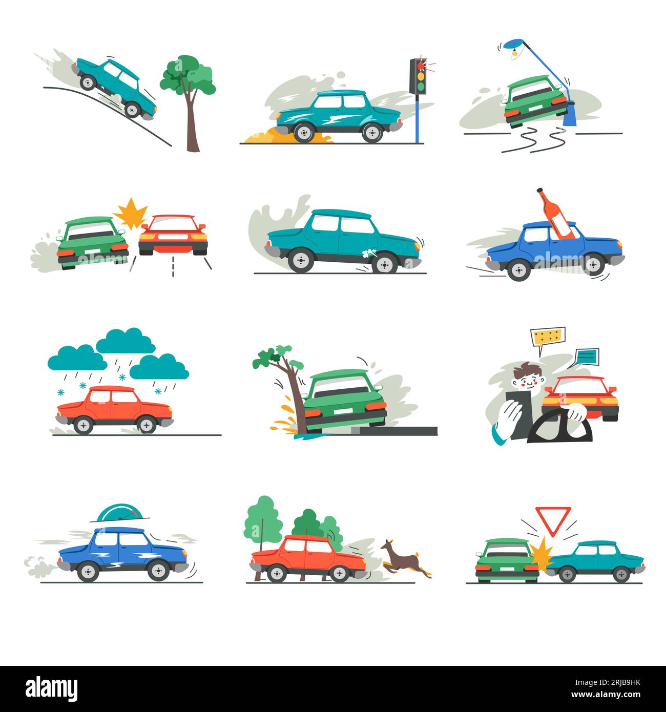 Car accident, crash damaged vehicle on road vector Stock Vector Image ...