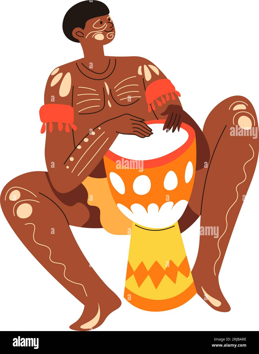 African man tribe playing drums, ritual performer Stock Vector